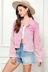 Veveret Button Up Cropped Denim Jacket