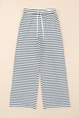 Striped Drawstring Waist Wide Leg Pants
