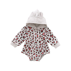 Baby Leopard Print Drawstring Hooded Bodysuit