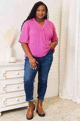 Sew In Love Full Size Ribbed V-Neck Short Sleeve Top
