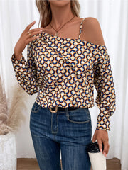 Printed Asymmetrical Neck Long Sleeve Top