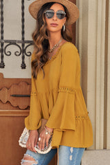 Crochet Three-Quarter Flared Sleeve Blouse