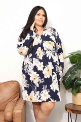Sew In Love Full Size Flower Print Shirt Dress