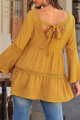 Crochet Three-Quarter Flared Sleeve Blouse