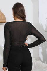 Tie Front Deep V Long Sleeve Crop Top