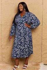 HEYSON Night Out Full Size Balloon Sleeve Floral Midi Dress