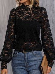 Mock Neck Lace Blouse