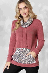 BiBi Leopard Drawstring Long Sleeve Top