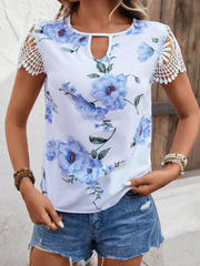 Floral Cutout Round Neck Blouse