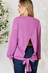 BiBi Tie Back Drop Shoulder Long Sleeve Top