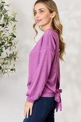 BiBi Tie Back Drop Shoulder Long Sleeve Top