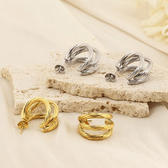 Titanium Steel Three-Layered C-Hoop Earrings