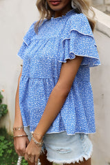 Ditsy Floral Layered Flutter Sleeve Blouse