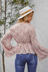 Floral Ruffled V-Neck Peplum Blouse