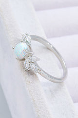 925 Sterling Silver Opal and Zircon Ring