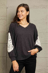 Sew In Love Full Size Lace Patch Detail Sweater