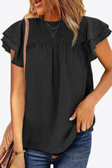Layered Flutter Sleeve Smocked Blouse