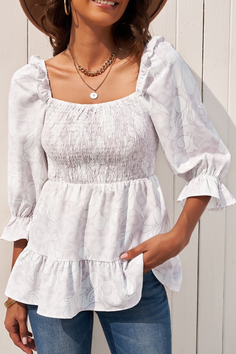 Floral Smocked Ruffled Babydoll Top