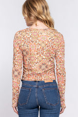 ACTIVE BASIC Ruched Printed Long Sleeve Top