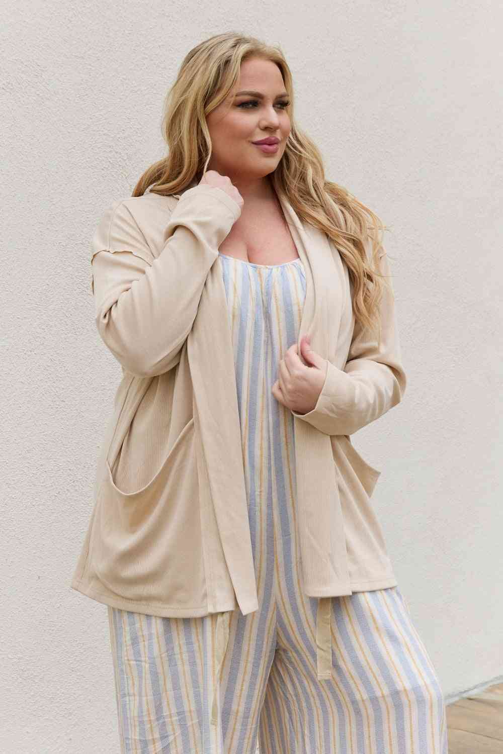 HEYSON Full Size Soft Ribbed Open Front Cardigan