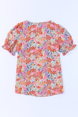 Floral Short Flounce Sleeve Blouse