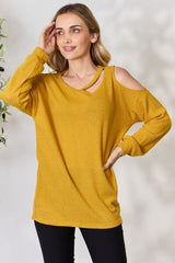 BiBi Cutout Long Sleeve Waffle Knit Top
