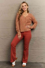 HEYSON Soft Focus Full Size Wash Cable Knit Cardigan