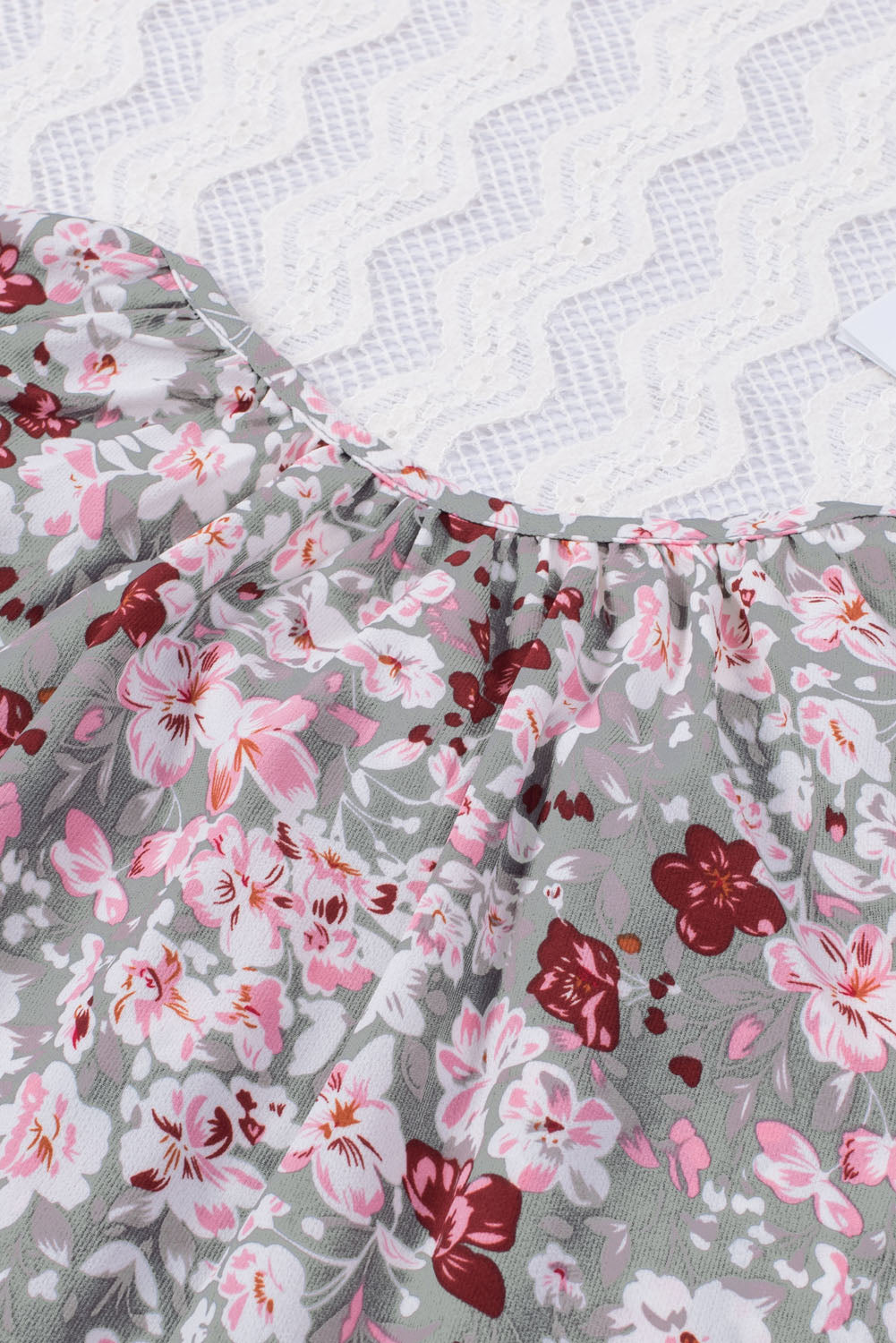 Printed Tie Neck Flounce Sleeve Top