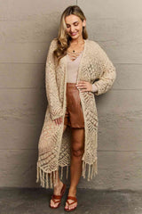 HEYSON Boho Chic Full Size Western Knit Fringe Cardigan
